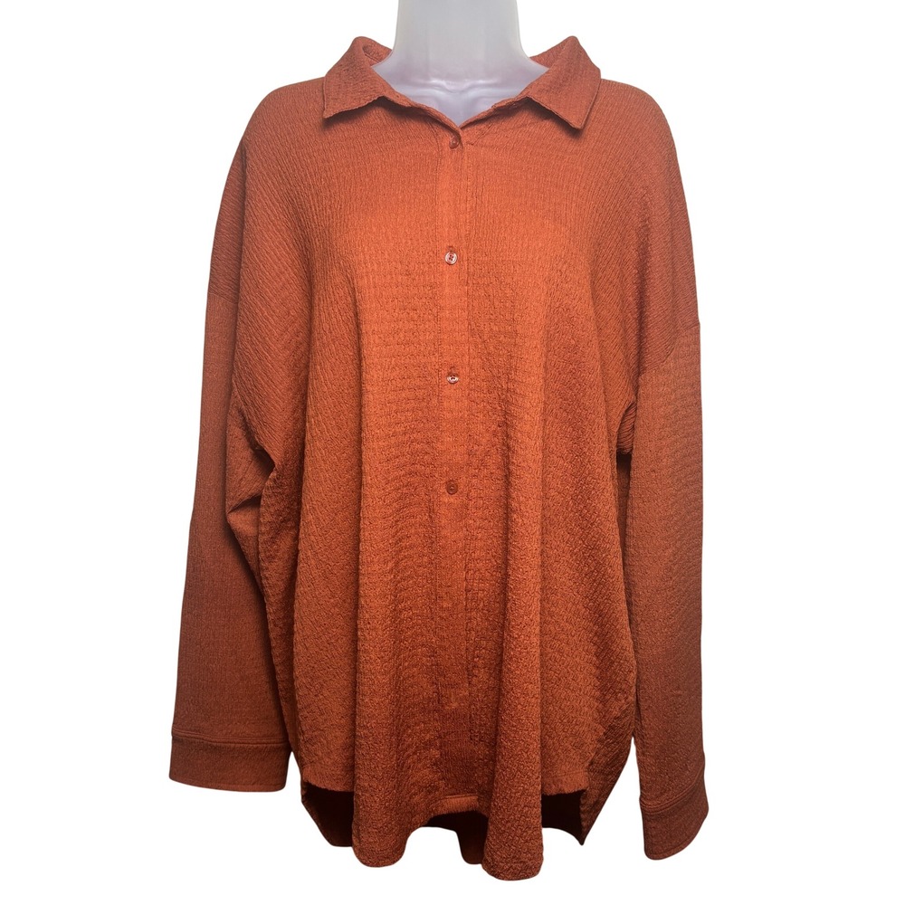 Fashion Nova Orange Oversized Long Sleeve Tunic Button Shirt Shorts Set Women XL - Picture 1 of 11